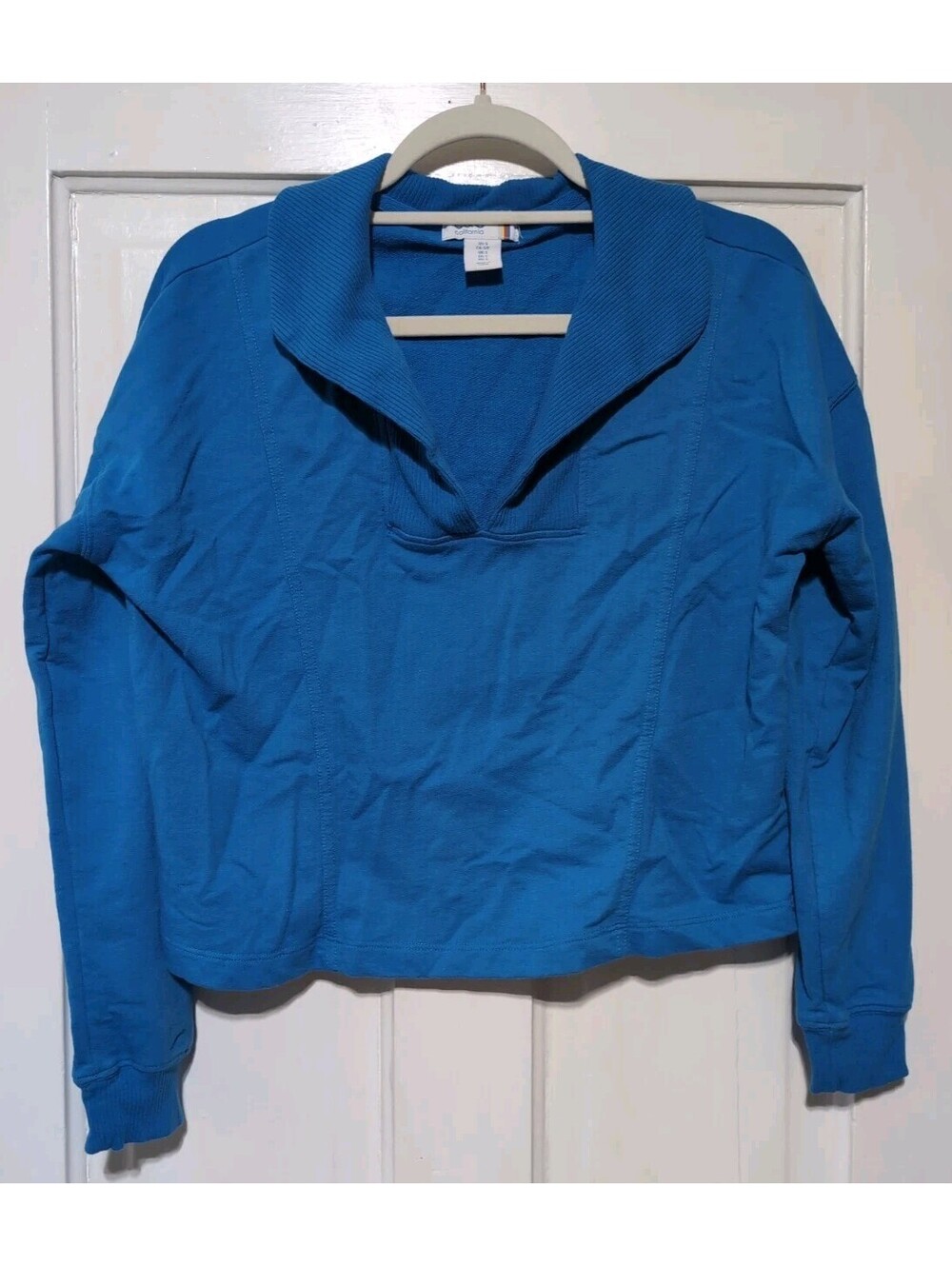 C&C California Blue Ribbed Knit V Neck Long Sleeve Top Boxy Woman's S(1610)F